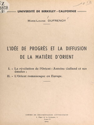 cover image of L'idée de progrès et la diffusion de la matière d'Orient